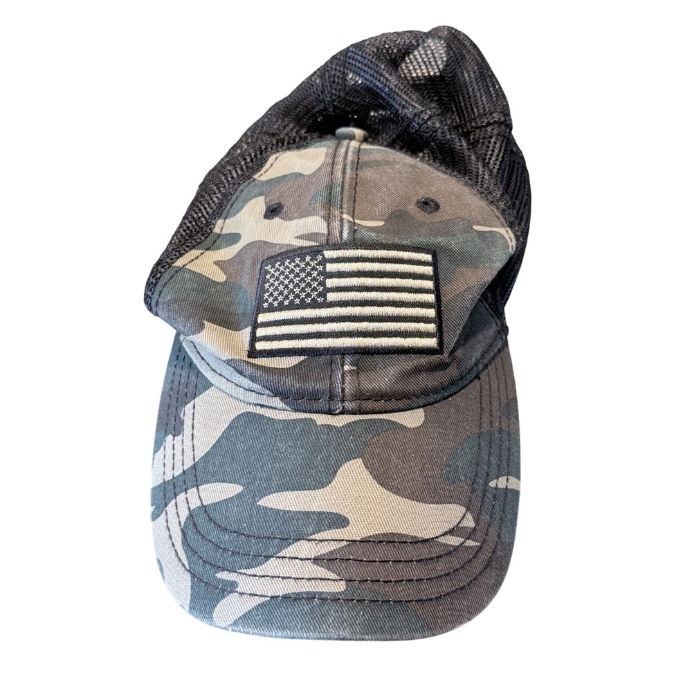 H3 Headwear Camo Trucker Hat American Flag Patch Mesh Snapback Baseball Cap